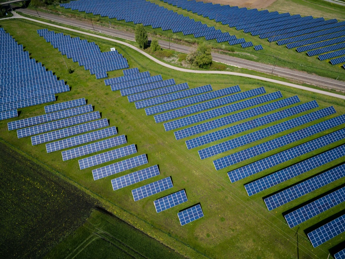 Aerial view of a community solar farm